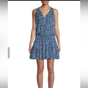 💚💙Ramy Brook Perry SHARP Blue & Green Abstract Leaf Print Mini Dress Size S💙💚